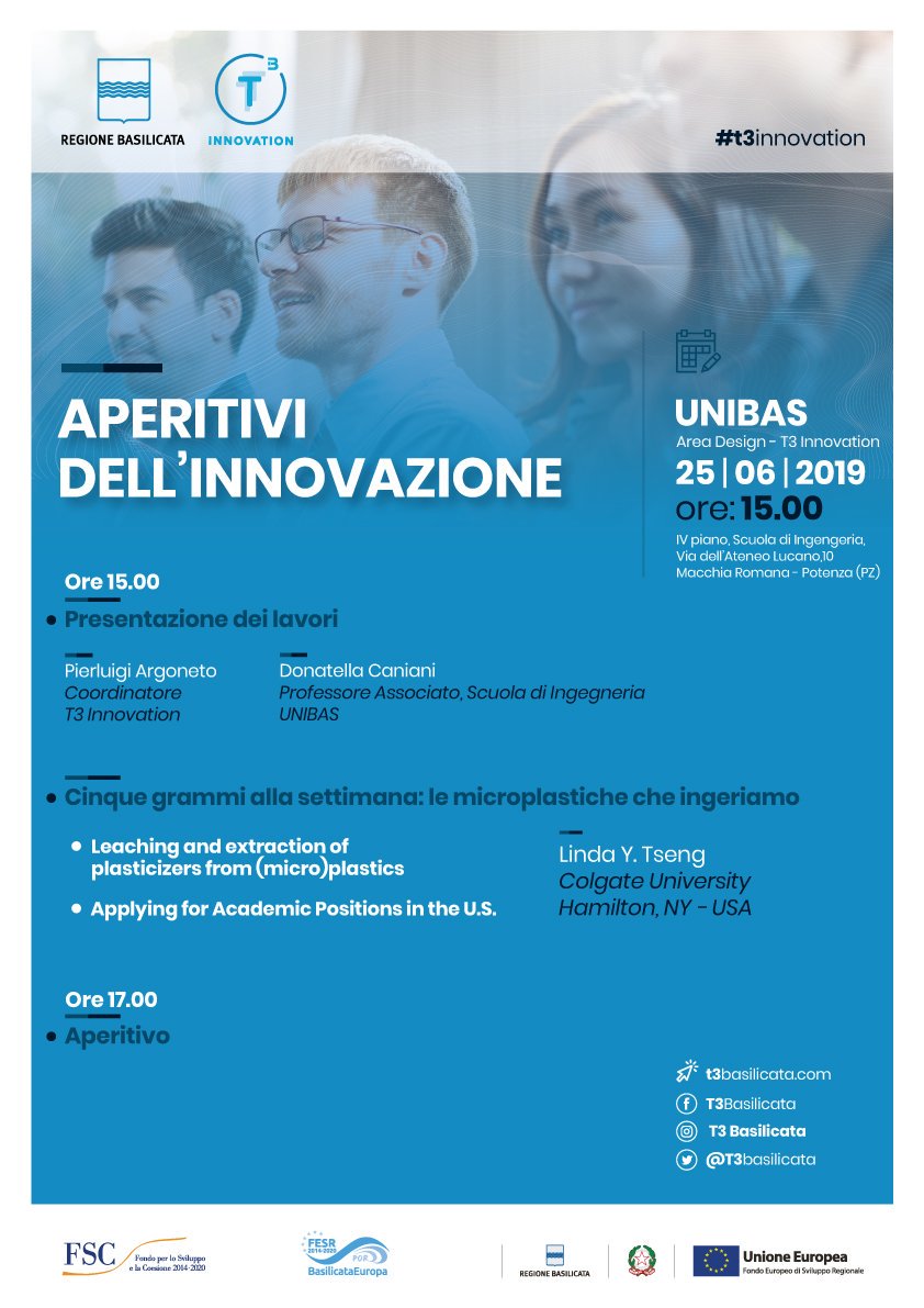 T3_Basilicata's tweet photo. Quanta plastica ingeriamo ogni giorno?

E' questo l'argomento chiave del seminario teorico-pratico che si svolgerà domani alle 15.00 presso @T3_Basilicata , con la partecipazione straordinaria della Prof.ssa  Linda Y. Tseng della @colgateuniv. https://t.co/aqIIPyTA8b