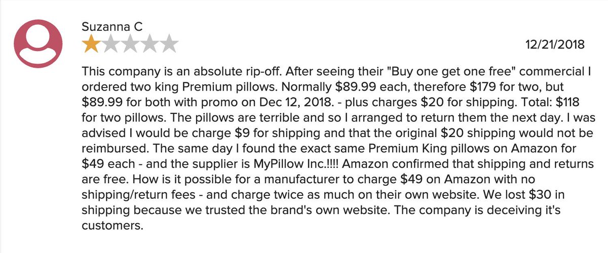 JordanUhl's tweet image. MyPillow—the company run by the "born-again Christian" &amp;amp; hyper-conservative Mike Lindell—has an F from the BBB and the company's page is filled with angry boomers who have been scammed with deceptive BOGO deals