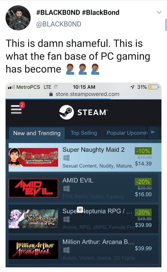 Hi3cchi's tweet photo. Ppl called erotic games as niche, ppl said "we dont need the sex sells strategy anymore"
Ofc this ppl would not like to see the truth
Steam is bigger than any other plattform, so it shows that this niche is not niche
Also, most PC gamer still have a console.....its not a PC thing https://t.co/EQpoydhgv8