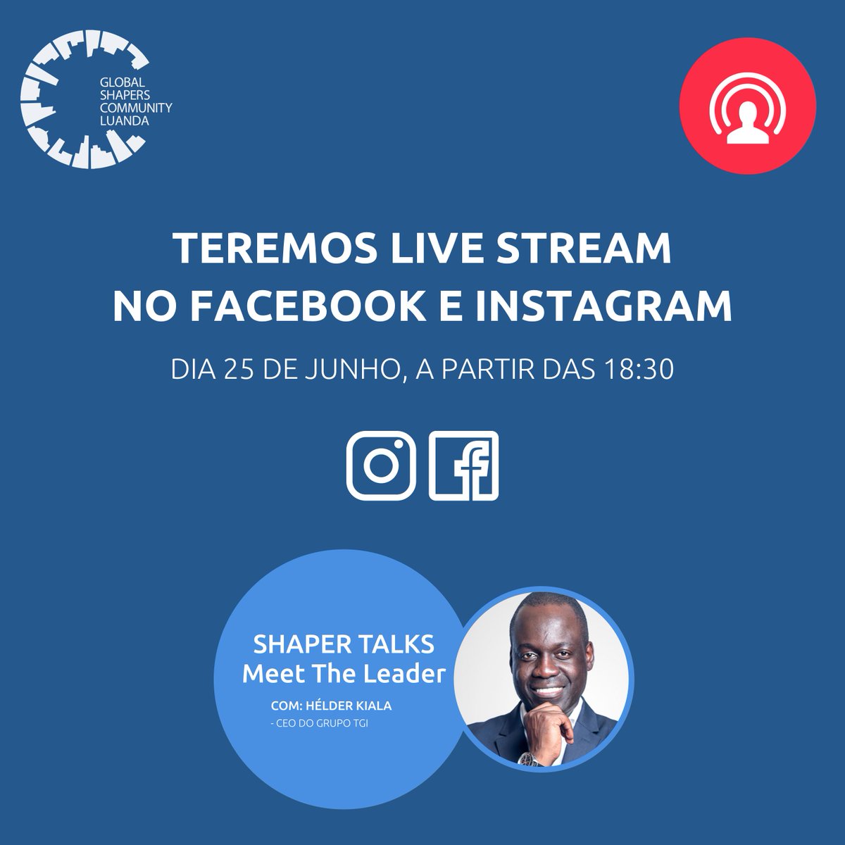 We will have live streaming of the "Shapers Talks - Meet The Leader" on Facebook and Instagram on June 25th from 6:30pm.

Watch on Facebook: facebook.com/luandashapers/ 
And on Instagram: instagram.com/globalshapersl…

Sign up here: bit.ly/2ZNn3l7