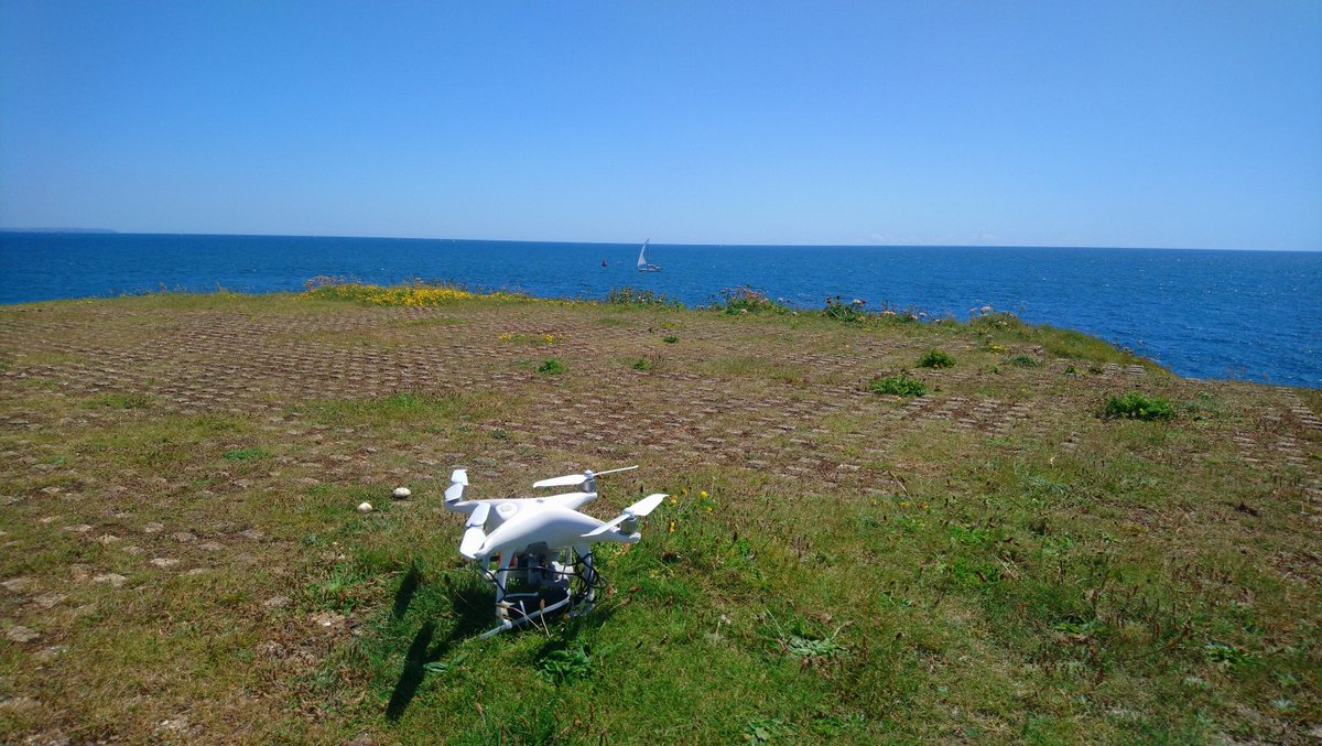 After a week of rain, last Friday was perfect for some field tests and data collection over Penlee Point (Rame Head). A bit too windy but our Phantom 4 managed the challenge! If you look closer to the photo taken with our drone, you will see us there right in the centre.