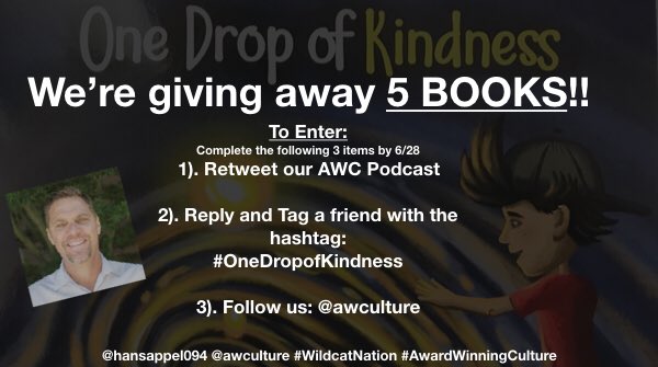 HansNAppel's tweet photo. New Ep. #26 of our student-led 🎙podcast: @jeffreykubiak &amp; he’s giving away 5 Copies of his Book! 

To enter complete the following by: 6/28

*Retweet 
*Reply &amp; Tag a friend with #OneDropOfKindness 
*Follow @awculture 

https://t.co/oydP7dKs6f
https://t.co/8KoqZWwYWu #ISTE19 https://t.co/sbjJaZQKYc