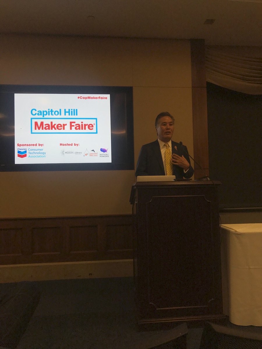 <a href="/RepMarkTakano/">Mark Takano</a> speaking at the #CapMakerFaire Thank you for the shout out about our event Digital Fab! and for always supporting libraries and their makerspaces! #WeekofMaking