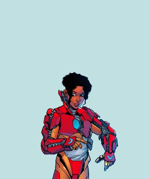 this is riri williams. she could very well be a turning point for darker representation for young/teen girls in the media if they ever add her to the MCU.