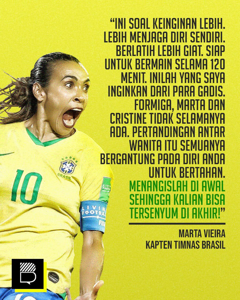 Box2boxID's tweet photo. Legenda Sepakbola Wanita asal Brazil ini memang luar biasa insipiratif. 🔥🔥🔥
#BOXQuote https://t.co/oQg6zKSPGR