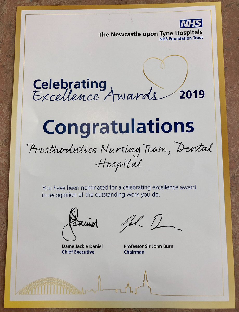 dentalhosp_ncl's tweet photo. Immensely proud the Prosthodontic dental nursing team received a #CelebratingExcellence nomination #thanks #recognition #dentalnursing Kirsty Davidson also received individual nomination - well deserved and well done all. @NewcastleHosps @NewcastleSDS https://t.co/uriyj1cg5p