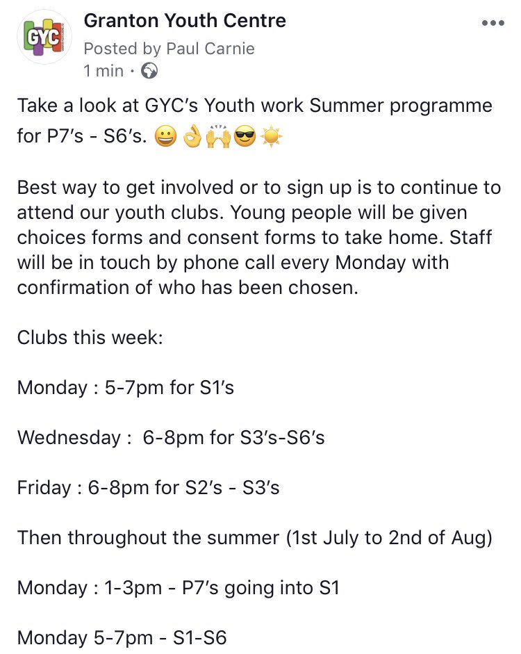 GrantonYouth's tweet photo. Take a look at our 2019 summer programme and information on how to get involved! 😊 https://t.co/TaPqGKQYD1