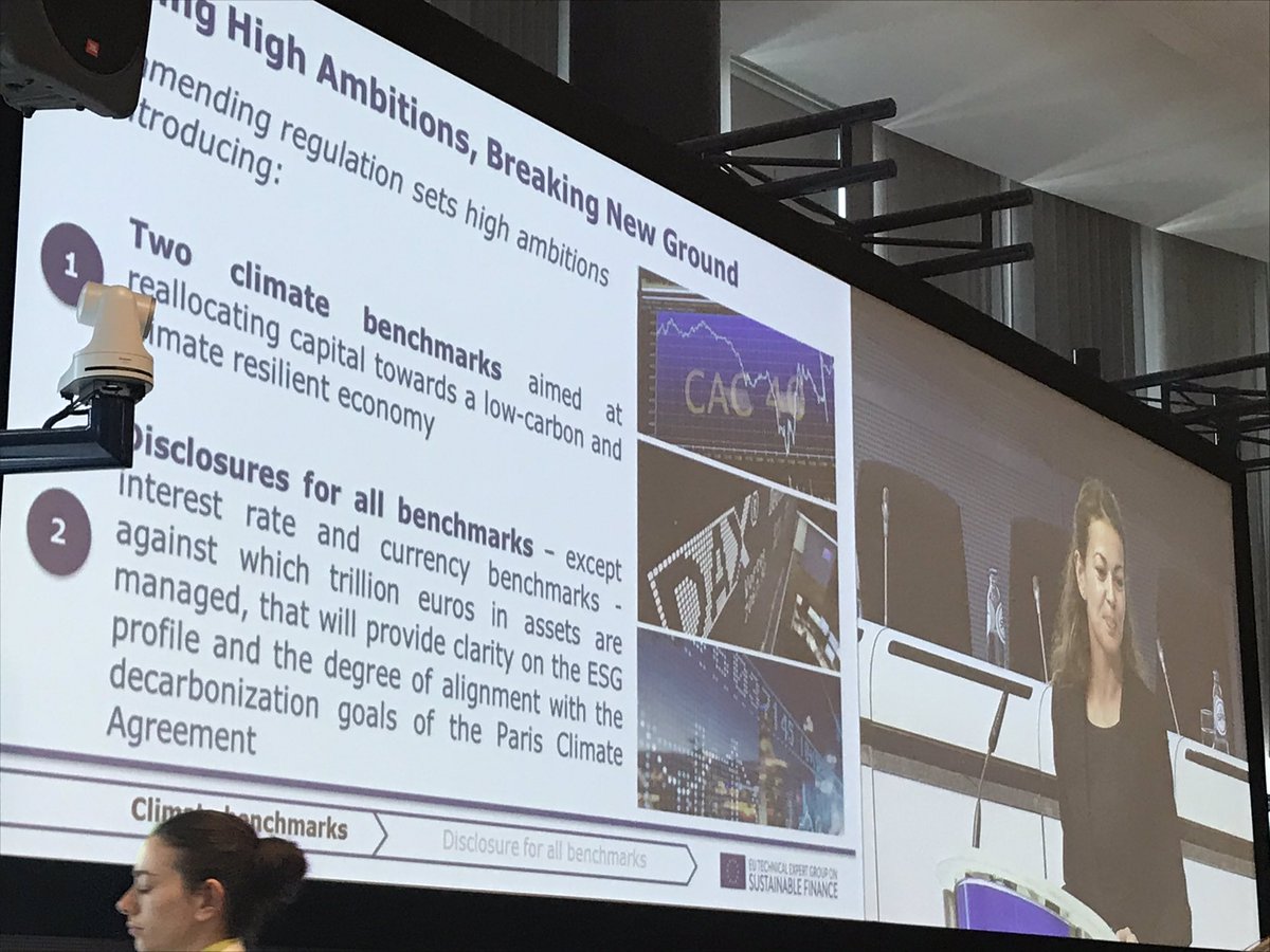 fmici's tweet photo. #sustainablefinanceEU Elena Chair of #Benchmarks TEG group explains #climatebenchmarks and interim report on #transition and #parisaligned ones. How can they help reduce #greenwashing and increase #comparability and #transparency? https://t.co/wsB7MtS10N