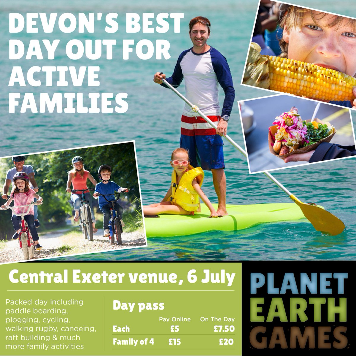oneplanet_earth's tweet photo. Family Deal! 4 Day Passes for only £15!

Includes access to: 
Paddle-boarding / Canoeing / Raft-building / Group Cycling / Walking rugby / Trail Walking - &amp; more!

All in Exeter on 6th July!

Book at https://t.co/XkXfFlVsjx

#peg2019 #Sustainability #BeatPlasticPollution #Exeter https://t.co/1x54Tpmq4g