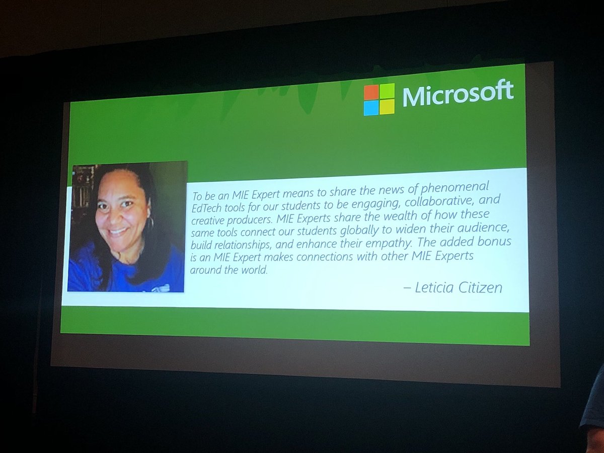 CitiCoach's tweet photo. When you roll into the #MIEExpert Communiry Reception and see yourself and your words on the screen. #MicrosoftEDU #ISTE19 #HawthorneHeroes #BH1 https://t.co/mqyAY3DxPv