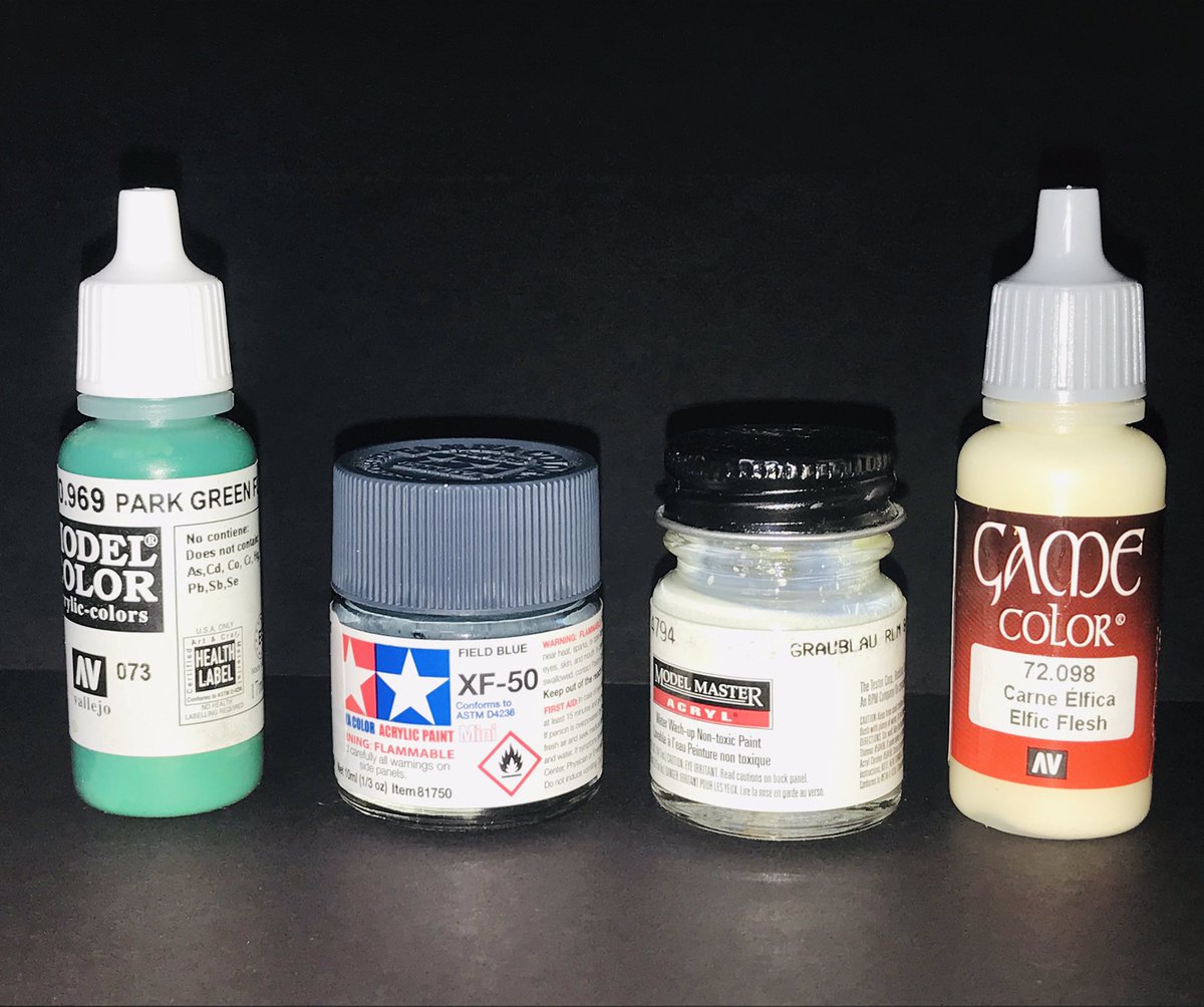 PetesRoboCon's tweet photo. Those in the #RoboCon2019 Custom Class &amp; want to do touch-ups (or those non-attendees who missed the class) here are the paints:

Vallejo 70.969 Park Green
Tamiya XF-50 Field Blue
Model Master Acryl 4794 Graublau RLM 84 
Vallejo 72.098 Elfic Flesh (substitute for the above) https://t.co/QB6ifFpCpG