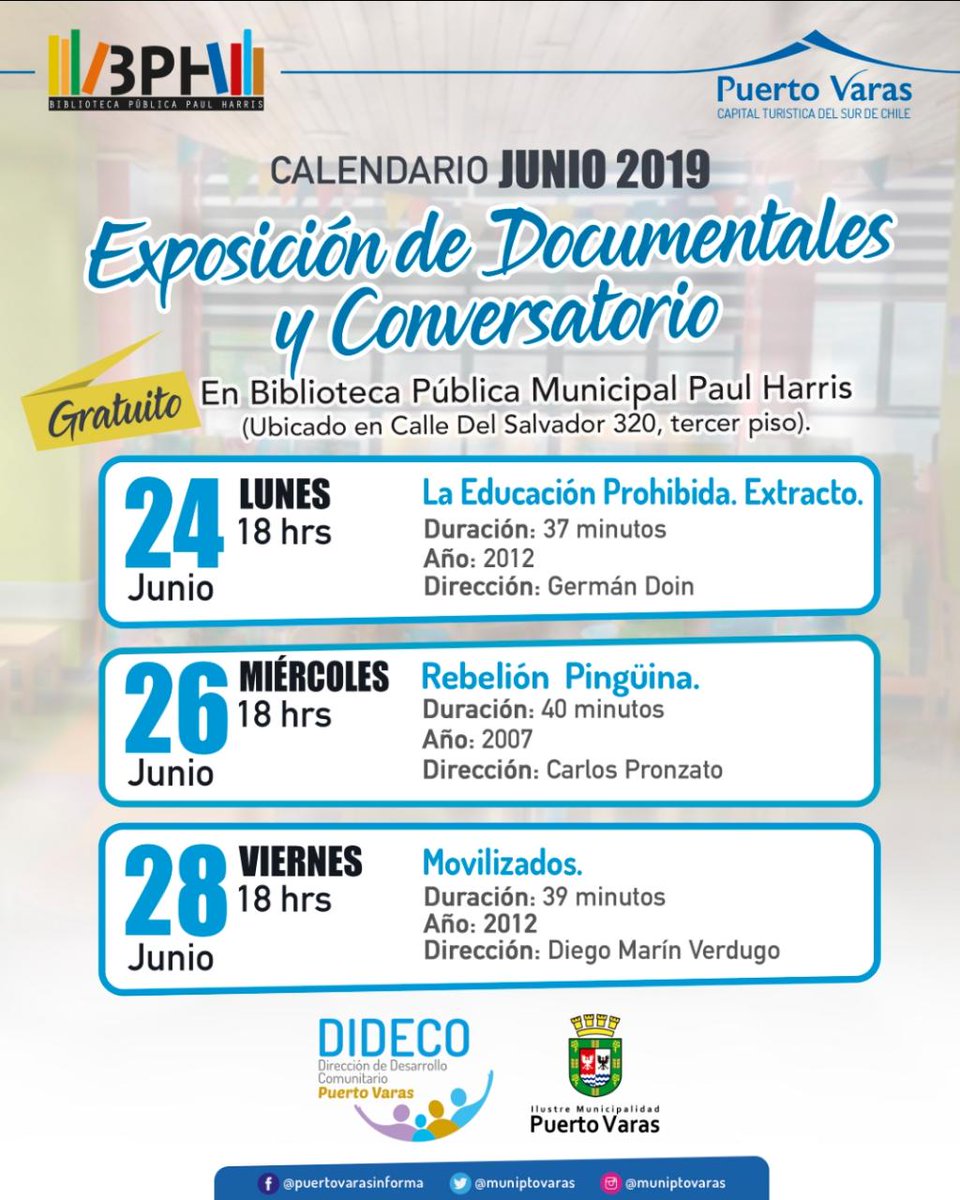 🎥 ¿Conversemos sobre educación?

Ven y participa del ciclo de cine documental que exhibiremos esta semana en la Biblioteca Pública Municipal Paul Harris <a href="/bpaulharris/">Biblioteca P. Harris</a> sobre educación que incluye un interesante conversatorio.

Te esperamos!