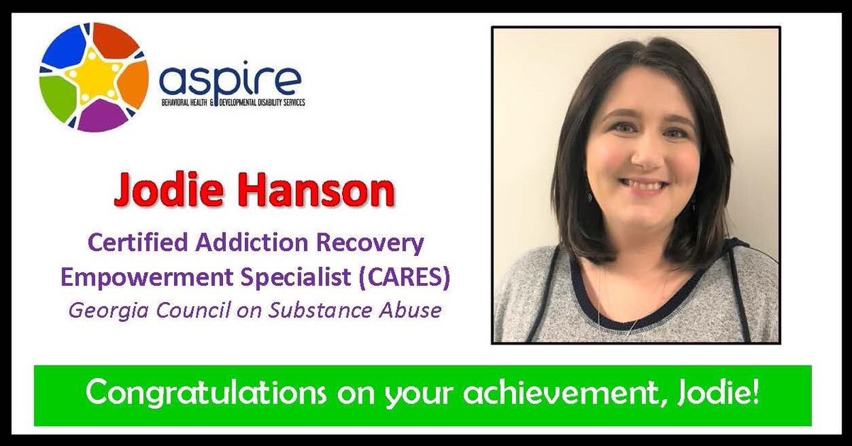 AspireBHDDS's tweet photo. Congratulations on your achievement, Jodie! We are proud to have you on the Aspire team!#AspireToInspire #CelebratingAchievements #CARES #CertifiedAddictionRecoveryEmpowermentSpecialist #HopeDealer #GaRecovers #AspireRecovers #AddictionRecovery #PeerSupport #PeerWorkforce https://t.co/T4n3R0pL5u