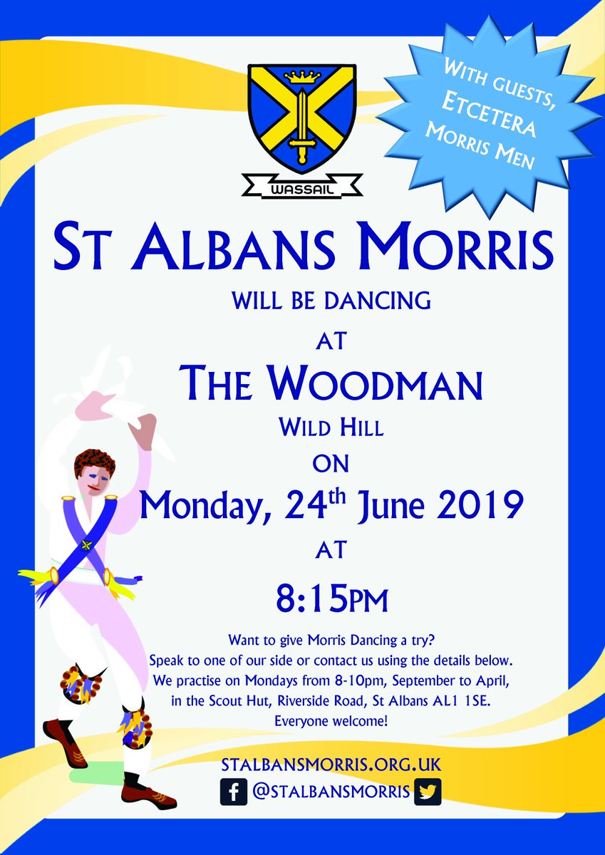Fingers crossed it stays dry this evening as we're off to The Woodman, Wild Hill with our friends, Etcetera Morris Men. Come out for a drink at this great pub and enjoy the dancing!