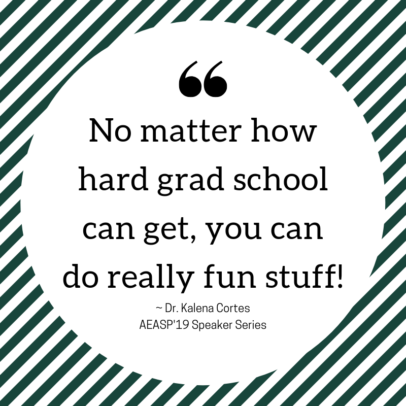 AEASPmsu's tweet image. @KalenaCortes shared her advice on #GradSchool to the #AEASP19 students at the #SpeakerSeries. #MondayMotivation #WeLookLikeEconomists #gradschoolcanbefun #SummerofEcon @BushSchool @cogsmsu @MSUGradSchool