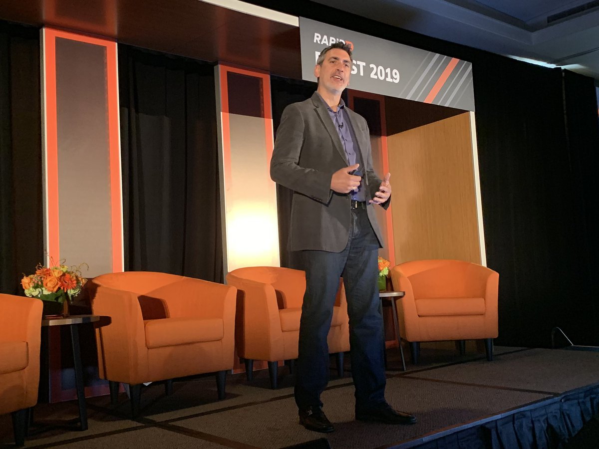 rapid7's tweet photo. Co-founder Tas Giakouminakis giving our customers a sneak preview of tomorrow’s #reInforce talk titled “Nubes qondum, nubis futurum”. #Rapid7Boost https://t.co/oRqlRkclG3