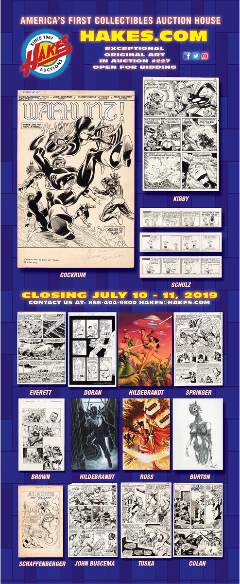 HakesAuctions's tweet photo. More great #comicart is up for bid at @HakesAuctions! Whether you ❤️ @Marvel or @DCComics, there's something for your #collection!
#Cockrum #XMen #Kirby #Thor #Schulz #Peanuts #Buscema #ConanTheBarbarian #Tuska #IronMan #Colan #Daredevil #AlexRoss #GregHildebrandt #ComicArtFans https://t.co/4G2NBhGIzQ