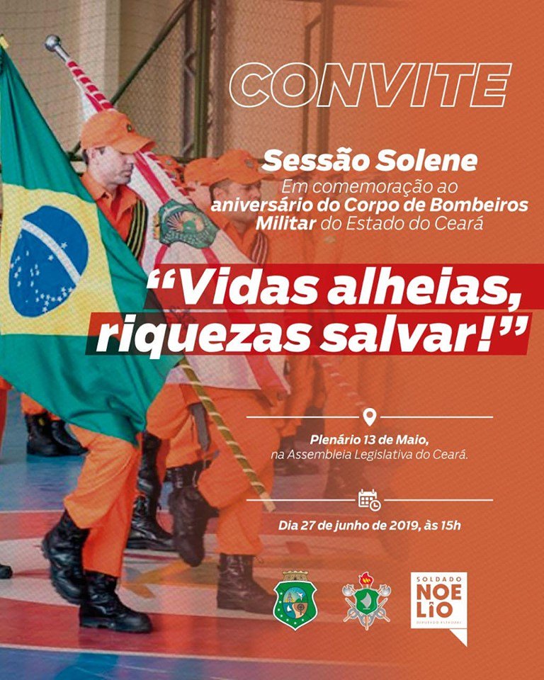 SoldadoNoelio's tweet photo. Sessão Solene em comemoração ao aniversário do Corpo de Bombeiros Militar do Estado do Ceará. Será nesta quinta-feira (27/06), às 15h, na @Assembleia_CE. Participe! #Ceará #CBMCE #94Anos https://t.co/WP1piphKUR