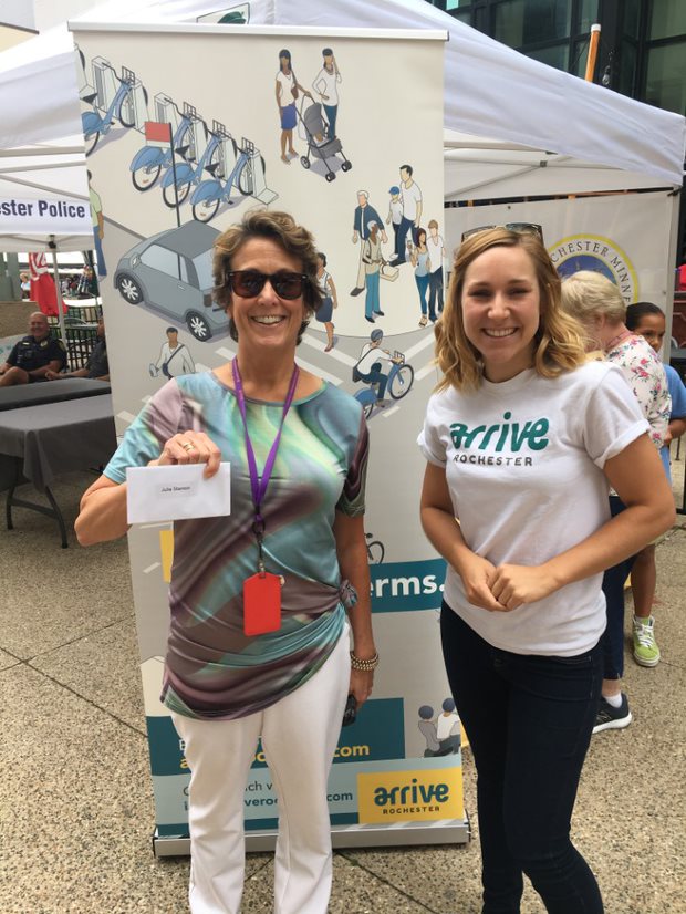 ArriveRochester's tweet photo. Thanks to everyone who participated in Bike Month, we had almost 1,000 trips logged in May! Congratulations to our Bike Month draw winners James, Julie, Britt and Mark! Enjoy your @novarestaurants $50 gift cards🚴🍝 https://t.co/dkN07luLnt