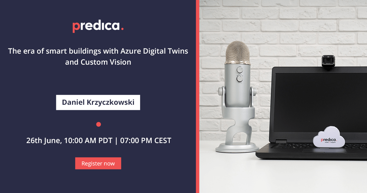 DKrzyczkowski's tweet photo. Learn how to leverage #Azure #cloud solutions in #smartbuildings. Join me during the webinar where I will present how #AzureDigitalTwins and #CognitiveServices were used together in the #AzureIoT solution. Registration link: https://t.co/GGXlam2Hgm https://t.co/67ykltrinp
