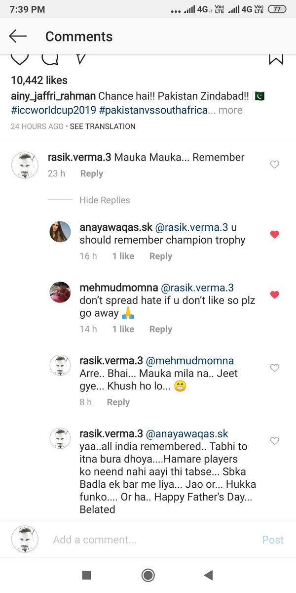 VermaRasik's tweet photo. Koi samjhao in pakistaniyo ko.. Mentality kya hai dekh lo inki. @chitraaum @rohitsardaana @Atheist_Krishna @manakgupta @BDUTT @RajatSharmaLive https://t.co/y9yEEaSUe3