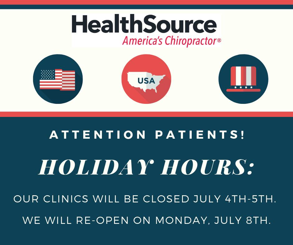 HealthSource_FL's tweet image. As a reminder, our clinics will be closed for the holiday on Thursday, July 4th &amp;amp; Friday, July 5th. We will re-open with our normal hours Monday, July 8th at 8:00AM. If you have any questions, please reach us at 850-473-5555.