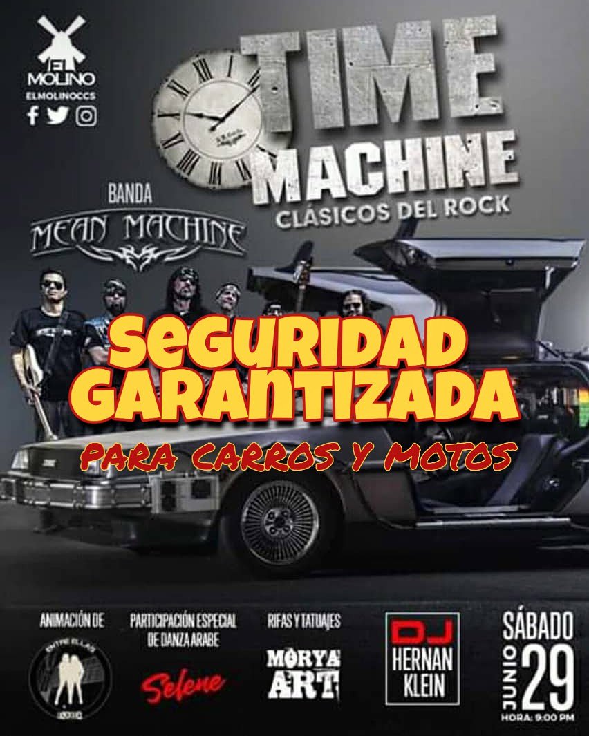 Pensando en tu tranquilidad 
#Seguridad Garantizada para tus vehículos o motos
Mientras tu disfrutas adentro de <a href="/ElMolinoCcs/">El Molino Ccs</a>, ellos se encargan de tu tranquilidad afuera 

Este #Sábado #29Junio a partir de las 9:00p.m para otro viaje en #LaMáquinaDelTiempo con <a href="/meanmachinevzla/">Mean Machine Vzla.</a>