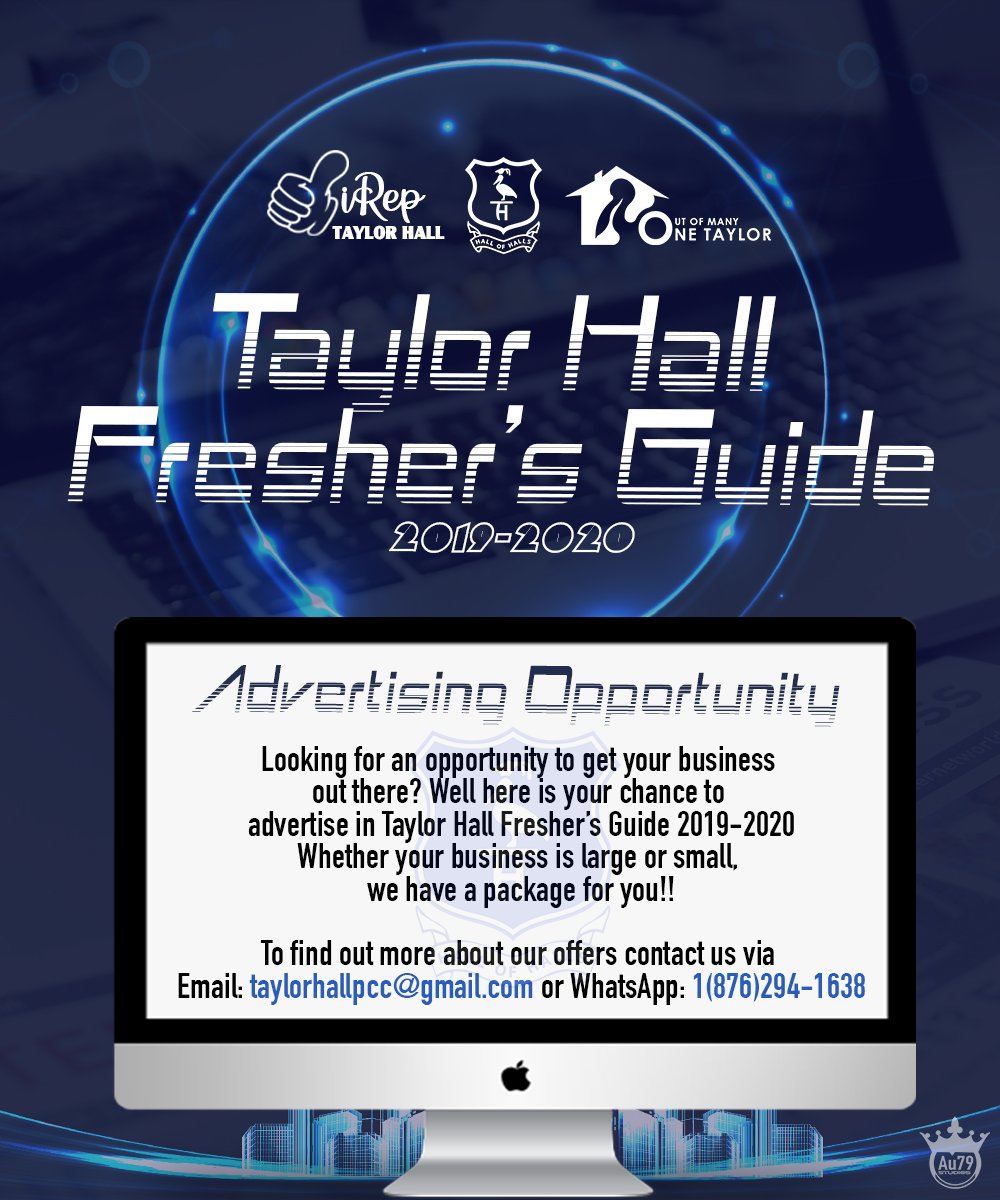 TaylorHall_UWI's tweet photo. Do you own a business?
Do you want to see your brand grow?
Let Taylor Hall help you by advertising in our 2019/20 Fresher's Guide.
We have a package for everyone!
To make queries contact us at 18762941638 📞 or taylorhallpcc@gmail.com 📧
#iRepTaylorHall
#TaylorHallUWI https://t.co/n76JAaALkq