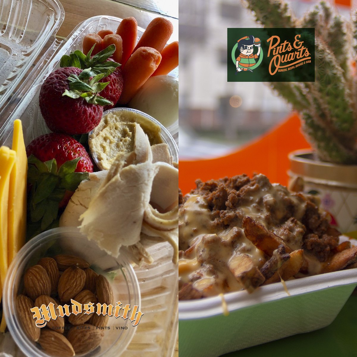 Start your week off with a healthy protein pack at Mudsmith OR if you’re having a cheat day, we’ve got your chili cheese fries covered and smothered at Pints and Quarts