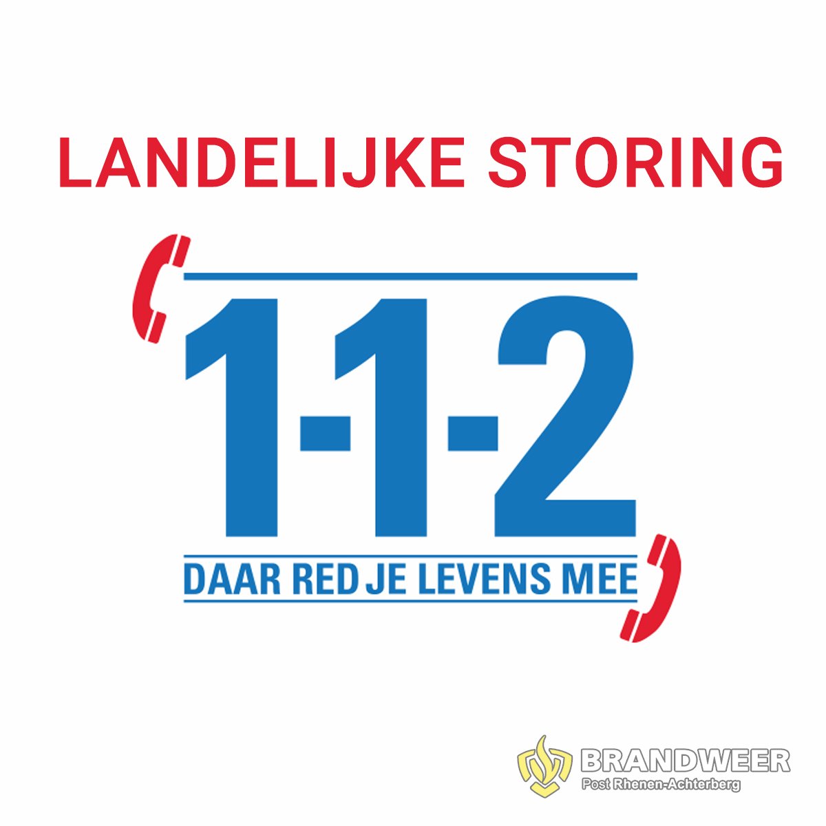 WAARSCHUWING! NOODNUMMER 112 NIET BEREIKBAAR | In verband met een landelijke telefonische storing is het noodnummer 112 tijdelijk niet bereikbaar! Tijdelijke noodnummers voor #Brandweer regio #Utrecht: 06 1222 1436 of 06 1222 1409