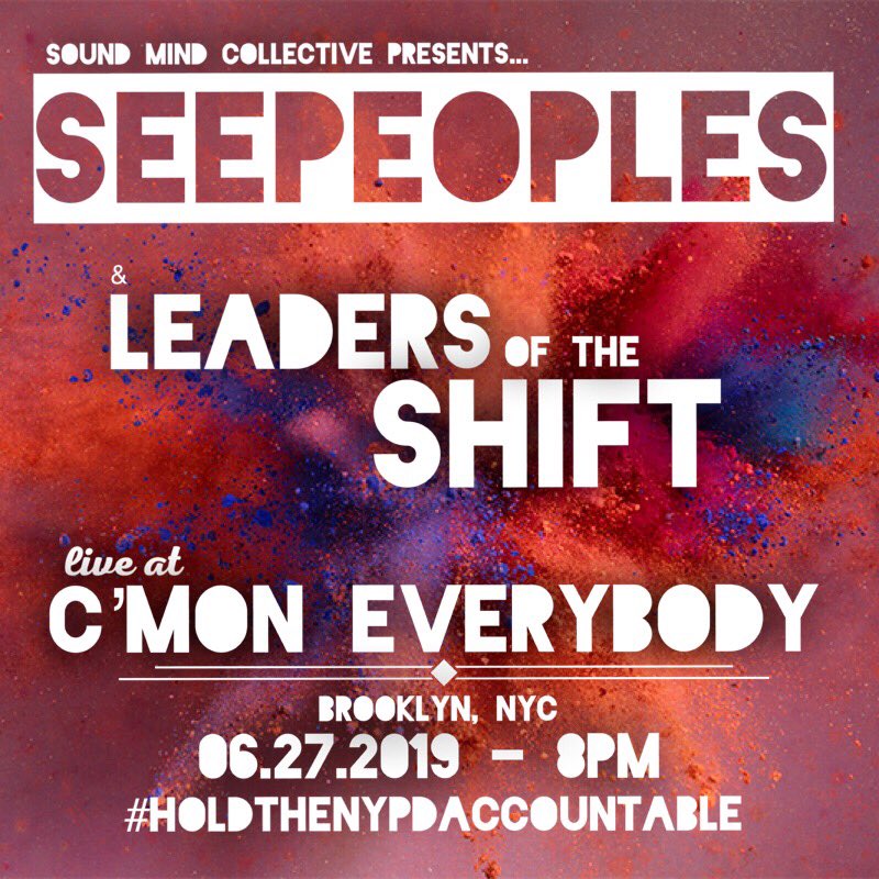 Only a few days away til we, <a href="/_Sound_Mind/">SoundMindCollective</a> <a href="/shiftwithus/">Leaders Of The Shift</a> #holdthenypdaccountable in an effort to curb racial profiling and get an elected community review board on the case ! Join the fight and get tix for June 27 #NYC <a href="/cmoneverybodybk/">C'mon Everybody</a> at: eventbrite.com/e/seepeoples-w…

#musicalactivism