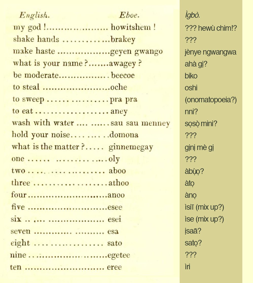 What could be the current orthographic transcriptions, some of the words might be from other languages like Ibani Ijo.