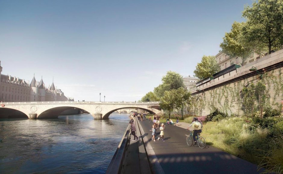 By 2030,  #Paris wants 50% of the city covered by fully porous planted areas, anything from new parkland to green roofs. They call them “Islands of Freshness,” & they’ll help with heat island, pollution &  #ClimateChange. Congrats  @Anne_Hidalgo, via  @CityLab  https://www.citylab.com/environment/2019/06/paris-trees-famous-landmarks-garden-park-urban-forest-design/591835/