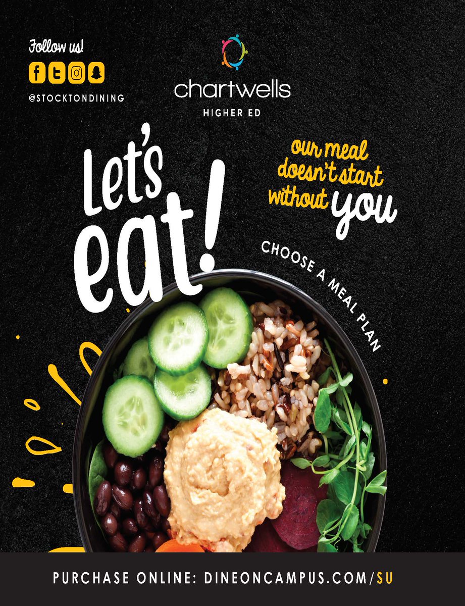 StocktonDining's tweet photo. Hey Stockton Students! Its that time of year to start thinking about a meal. There are so many different options to choose from, and the process can be overwhelming. 

Stockton Dining is here to help you choose the meal plan that is best for you! 

https://t.co/wEriRVkdTU https://t.co/l1obsmzU0P