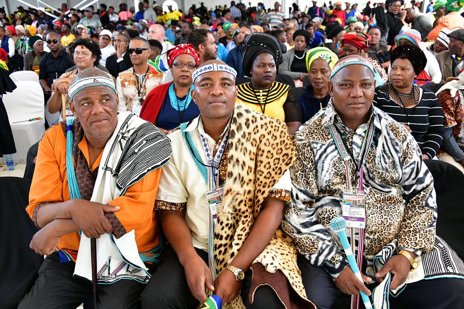 Traditional leaders listen to a speech by President Cyril Ramaphosa’s in Makhanda, Eastern Cape.
