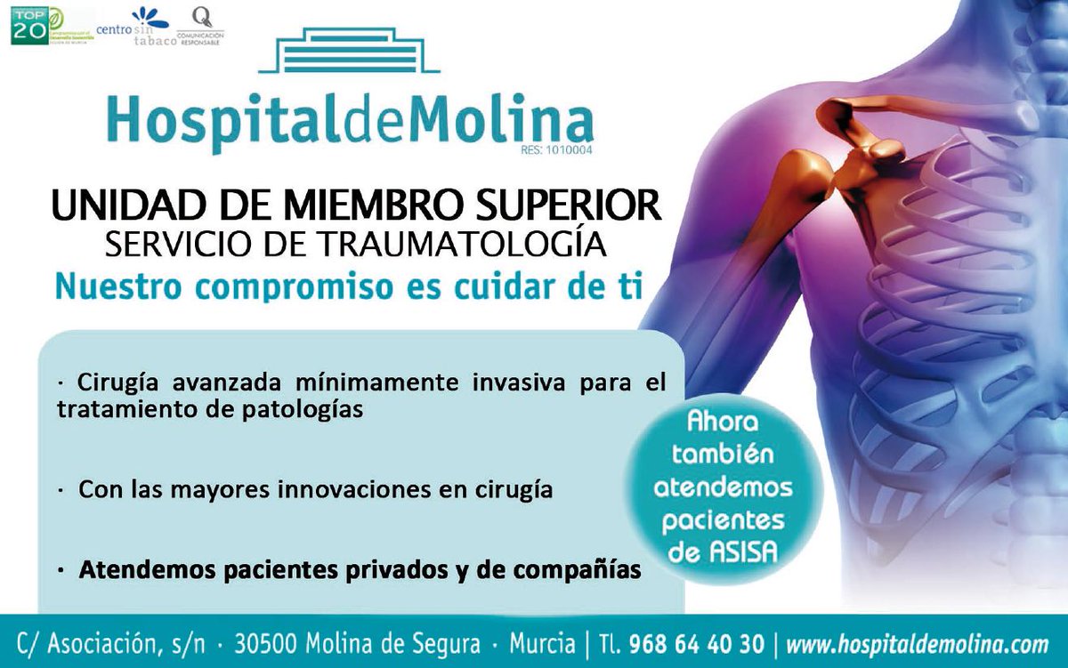 Hospital_Molina's tweet photo. En nuestra Unidad de #MiembroSuperior, estamos altamente especializados en la atención de patologías relacionadas con el hombro, el codo, la muñeca y la mano. Consúltanos: 968 64 40 30
https://t.co/9b52Dnp67U https://t.co/qLTRmftPsA