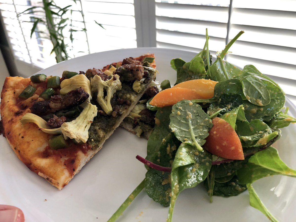 davidtedu's tweet photo. Spent the day weeding the mint bed then made a sausage/artichoke/asparagus vegan pizza and apricot salad with carrot/ginger dressing. Ate with my wife, took a walk.
77 degrees outside, ocean breeze no humidity #notatIste2019 #uste19 #California @edcampOSjr #iste19 https://t.co/6mgVz3i1tN