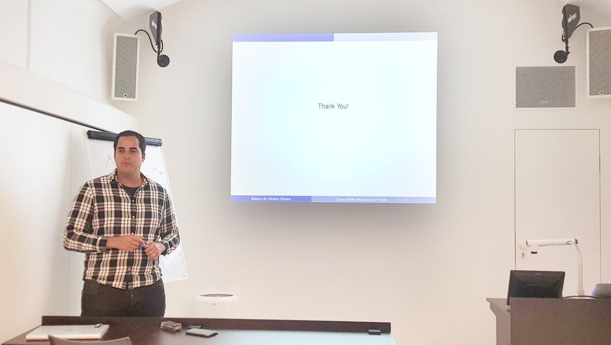 vclaTUwien's tweet image. #VCLA fellow Mateus de Oliveira Oliveira, Bergen Uni, @BergenLogic giving a talk "Some Width Measures for Proofs" for #FORSYTE research group w/B Laura Kovacs @tuvienna in Vienna vcla.at/2019/06/mateusโฆ
#ComputationalComplexity #NP #Algorithms #Wien #Informatik #CS #Science