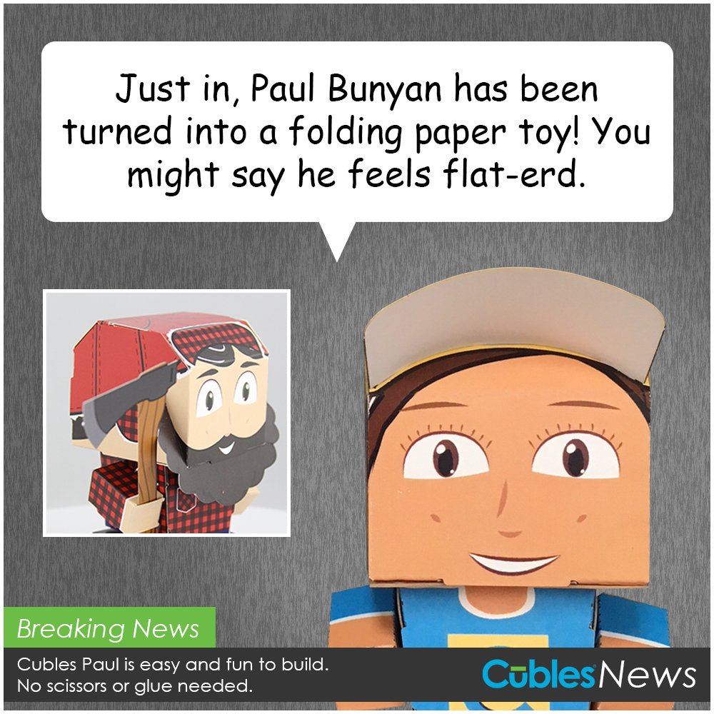 CublesCo's tweet image. Paul Bunyan has been turned into a folding paper toy! #hipster Paul is fun to build.  No scissor, no glue. Just fun! #cubles #foldablefun #mnmade #mn #stpaulmade #paulbunyan #kidsactivity #paperfolding