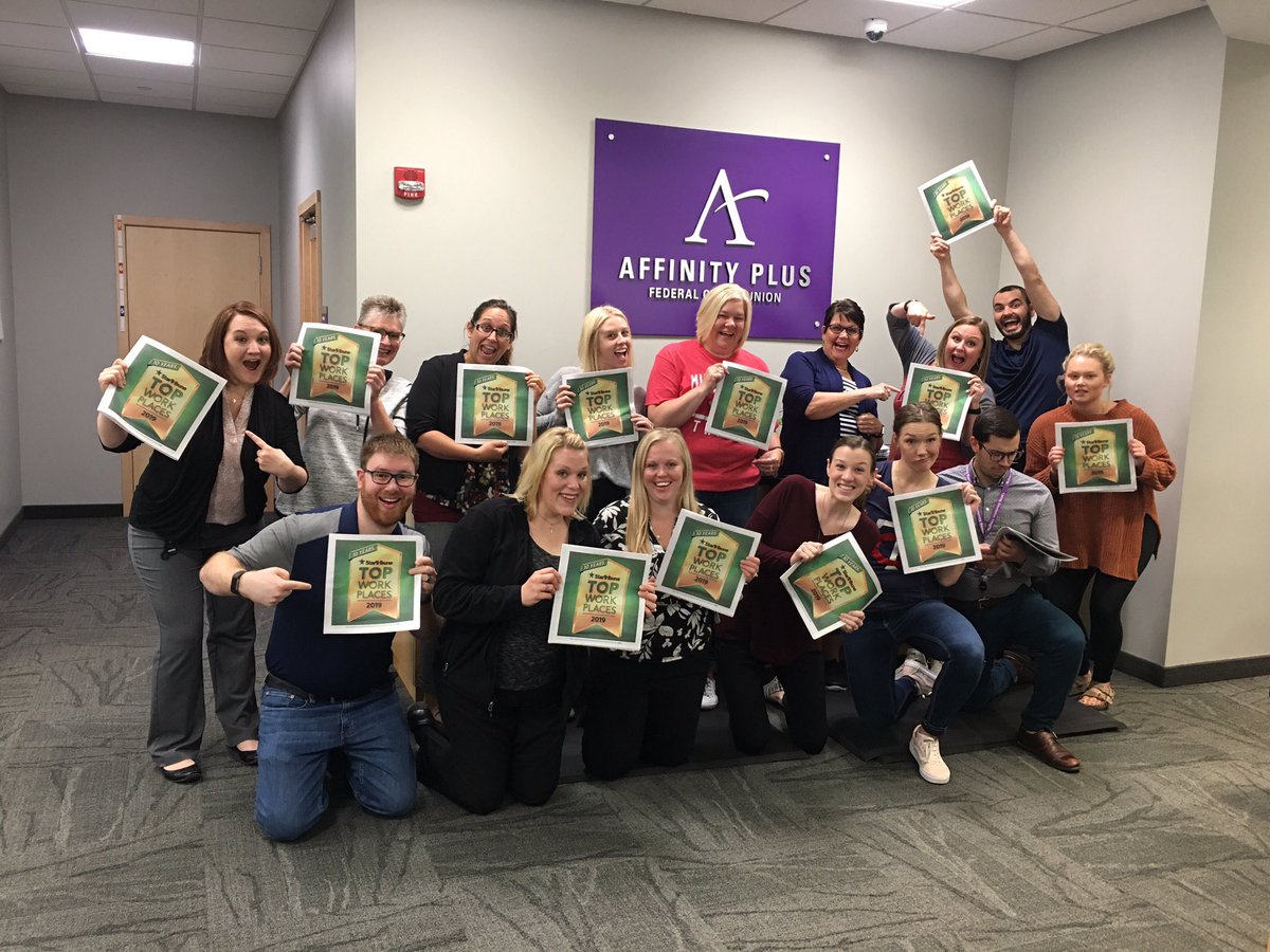 Affinity_Plus's tweet photo. The Bemidji branch team showing off the fun-loving spirit that makes Affinity Plus a StarTribune Top 150 Workplace. We are so thankful for each and every one of our outstanding employees. #affinityplusproud https://t.co/b9LJ90sHGW