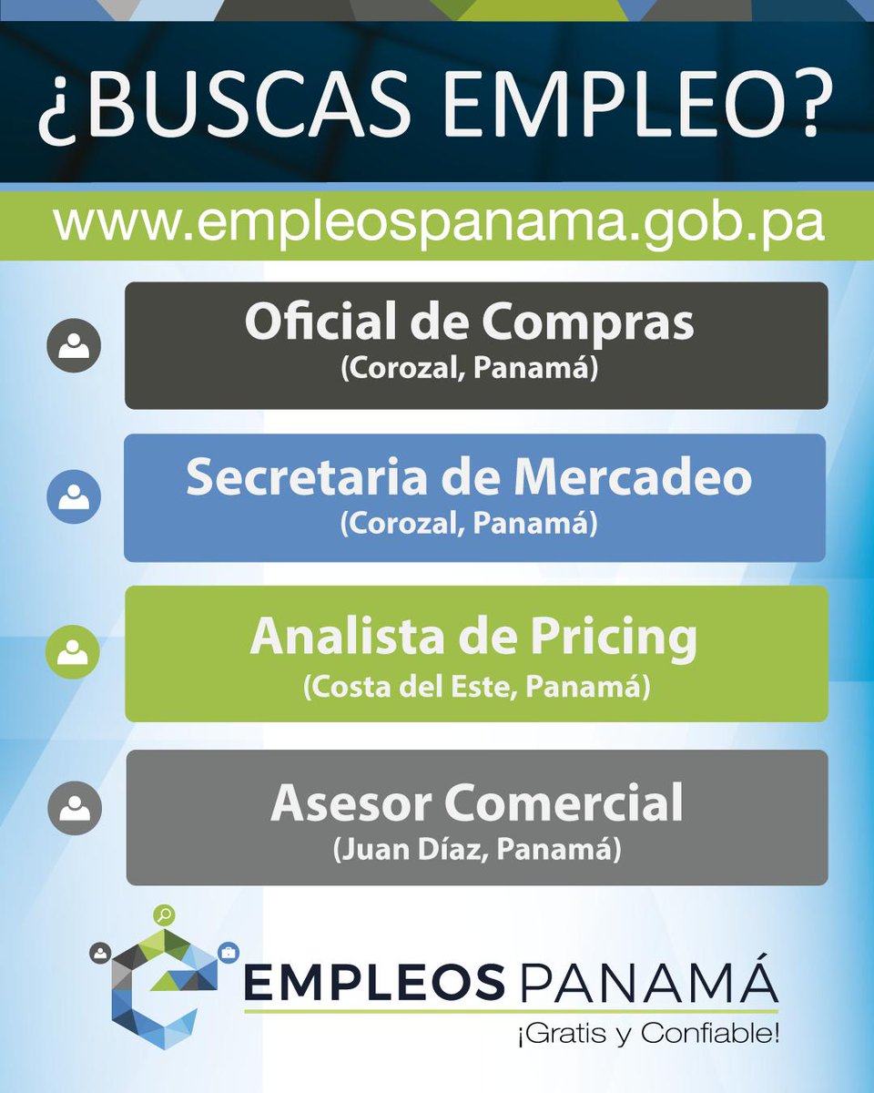 ¿Buscas Empleo? 
ℹ️ Registráte en empleospanama.gob.pa💻o en nuestro📲APP de #EmpleosPanamá ✅ la cual te facilitará el acceso, registro, elaboración de tu hoja de vida y podrás postularte en las vacantes.😉
📱Disponible ¡YA! en App Store y Play Store.🙋🏻‍♂️
#GratisYConfiable