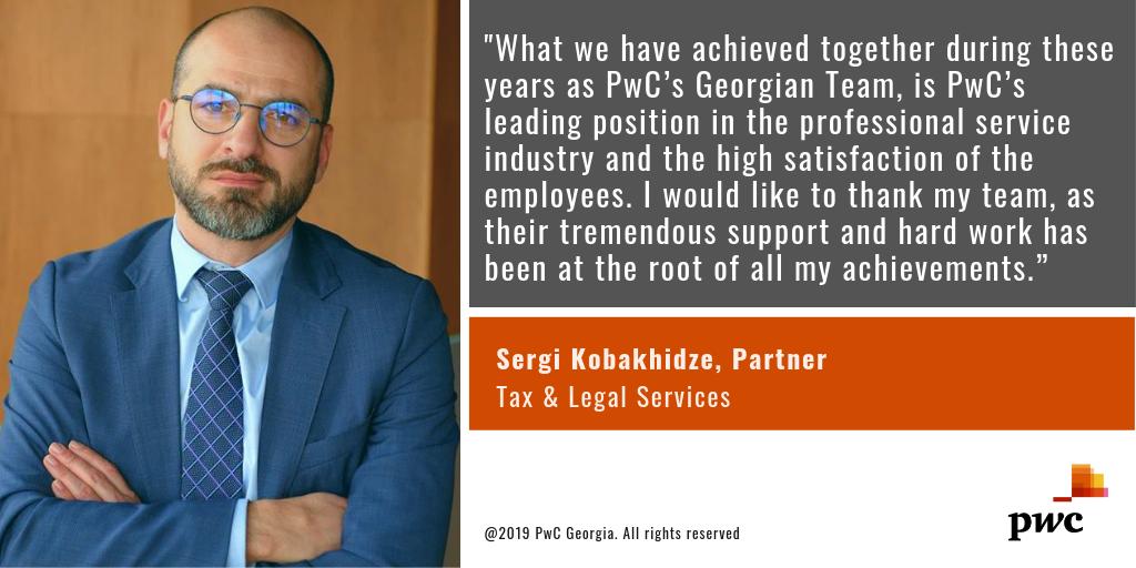 📍PwC Georgia announces that effective 1 July 2019, Sergi Kobakhidze has been promoted to a Partner within the Tax &amp; Legal Services.
📍2019 წლის 1 ივლისიდან სერგი კობახიძე PwC საქართველოს საგადასახადო და იურიდიული მიმართულებების პარტნიორია. #PwCProud  <a href="/PwC_Georgia/">PwC Georgia</a>