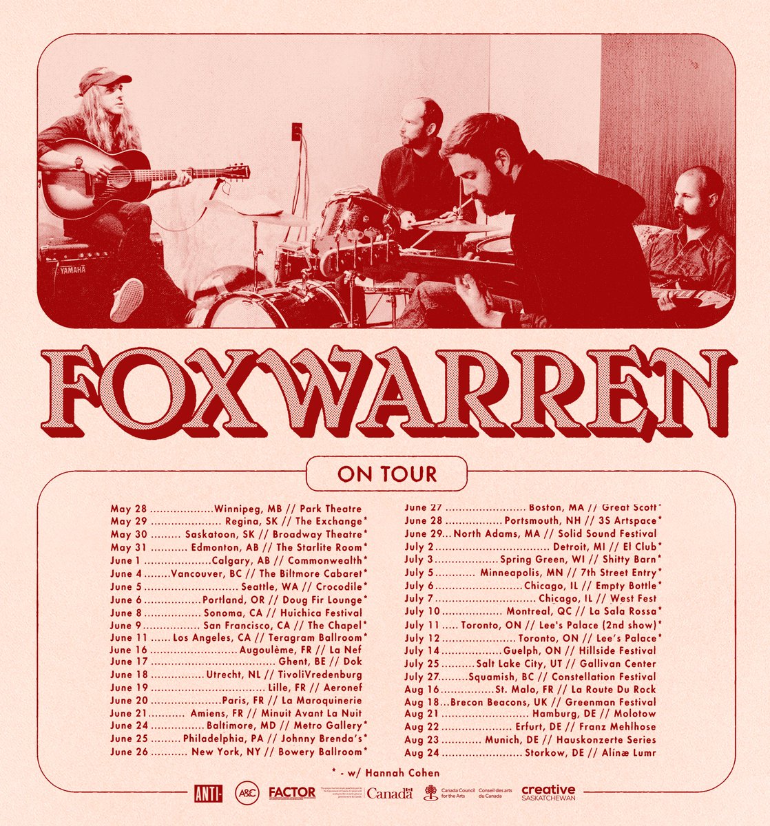 Foxwarren (@foxwarrenband) on Twitter photo Great to be back in North America after having a blast in Europe. Our Eastern North America tour starts tonight in Baltimore at <a href="/MetroGallery/">Metro Baltimore</a>.
Happy to have <a href="/MissHannahCohen/">Hannah Cohen</a> back opening this run of shows!
Grab your tickets for the upcoming dates over at andyshauf.com/tourdates/ Great to be back in North America after having a blast in Europe. Our Eastern North America tour starts tonight in Baltimore at <a href="/MetroGallery/">Metro Baltimore</a>.
Happy to have <a href="/MissHannahCohen/">Hannah Cohen</a> back opening this run of shows!
Grab your tickets for the upcoming dates over at andyshauf.com/tourdates/