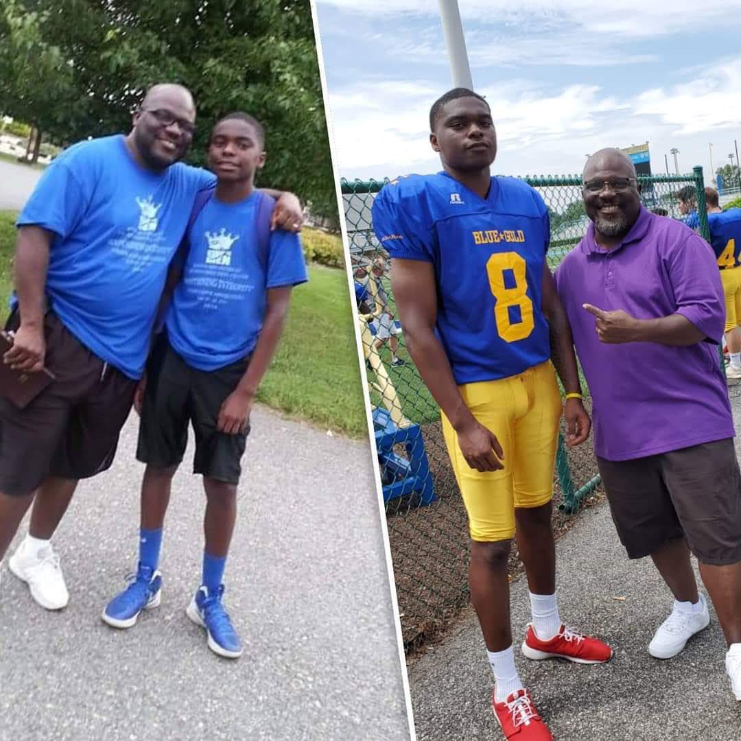 Dang man I miss Blue Gold already🤦🏿‍♂️😂... that whole week brought a different perspective of the game to me and it brought the love back for me completely! The Game really means more than just a game💯 #BlueSquad #BlueGoldGame (The pic with me and my pops is a 5yr span😂)