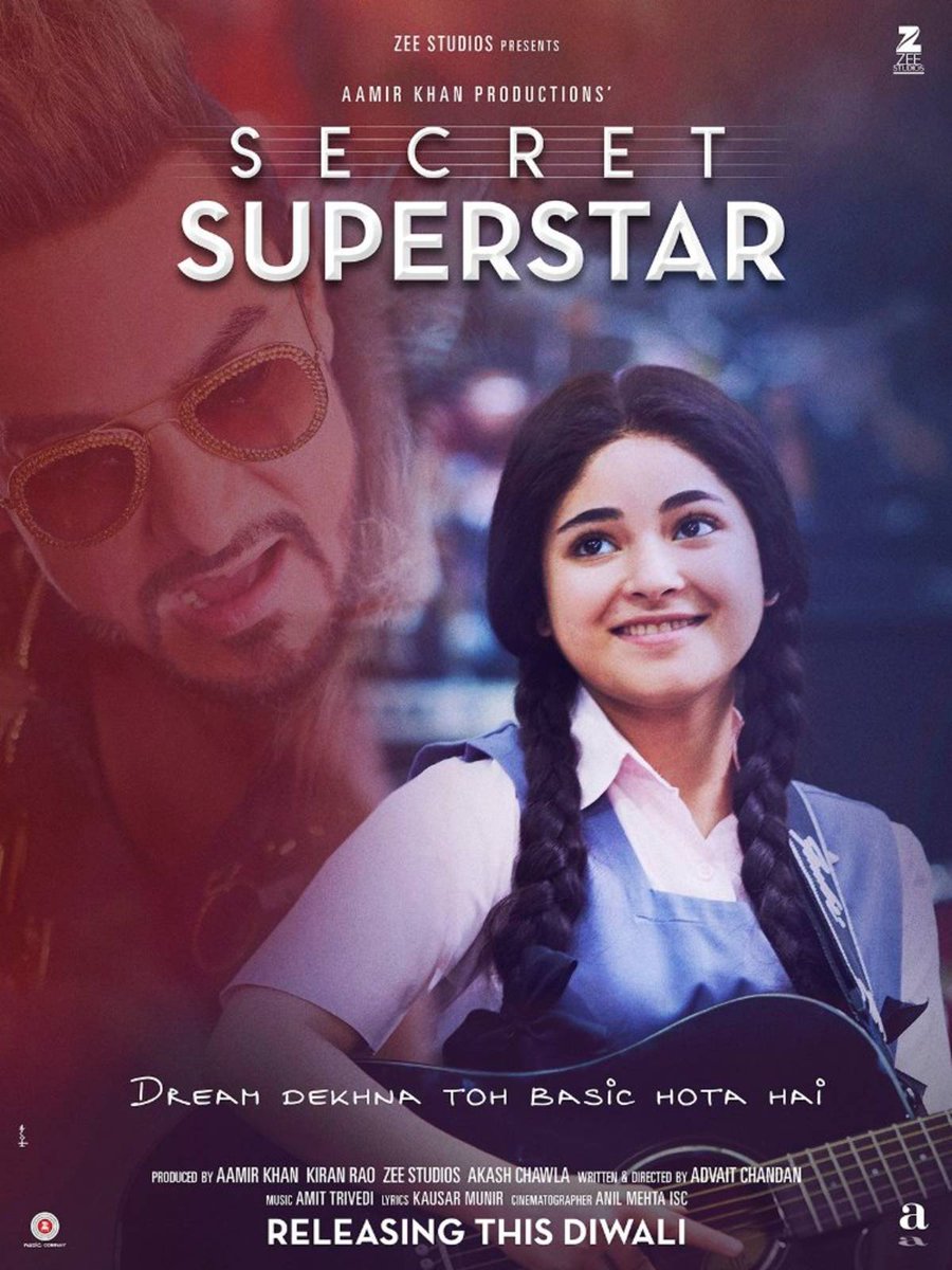 Secret Superstar.Drame familial. Insia a 2 rêves: convaincre sa mère de divorcer d'un mari violent et devenir une chanteuse. Shakti Kumar, une star à la dérive va peut-être pouvoir l'aider à accomplir ses 2 rêves.