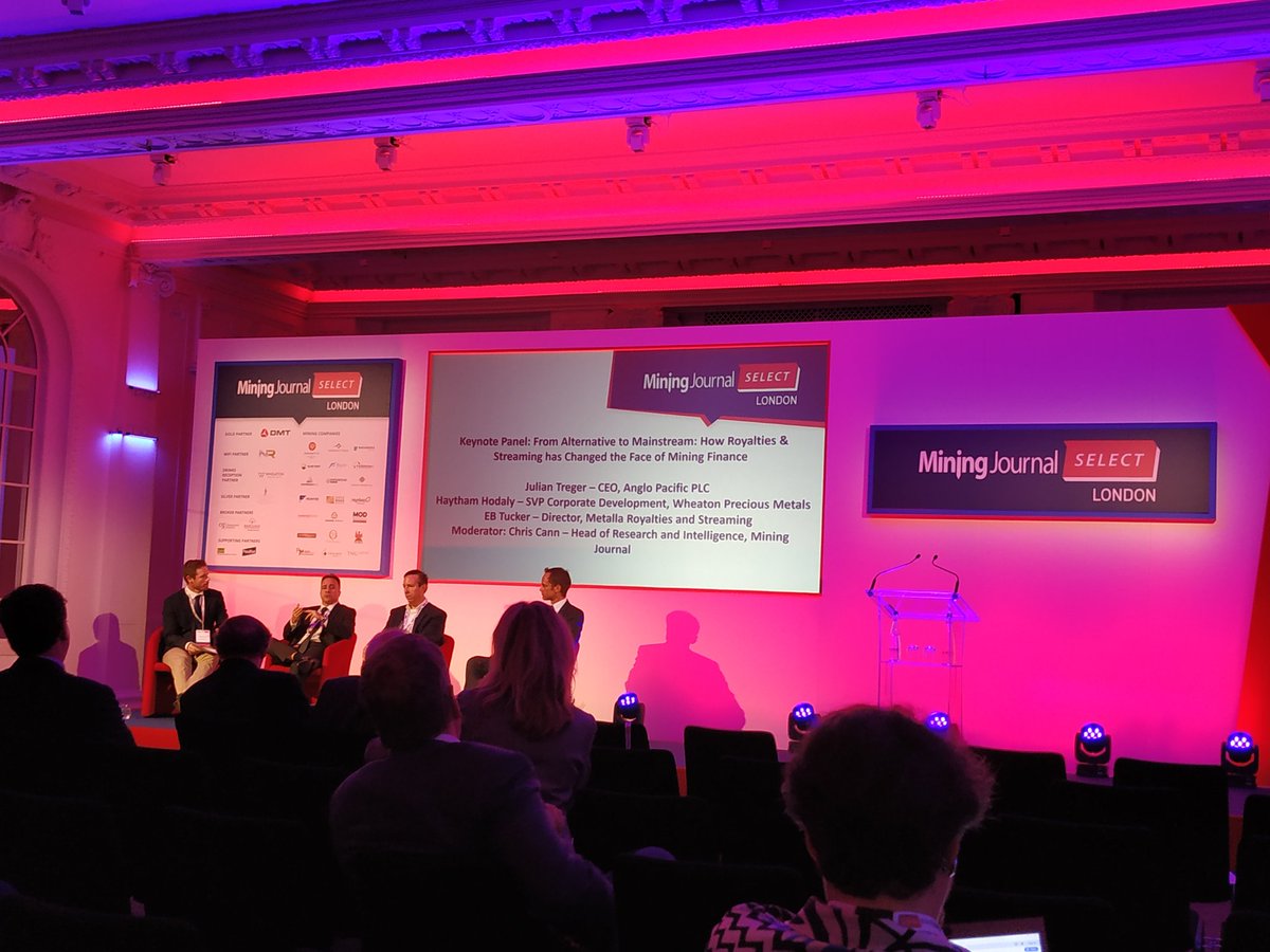 MINE_Magazine's tweet photo. "A stream can be structured tax-efficiently," says @Wheaton_PM
SVP Haytham Hodaly of new ways of raising capital in mining, alongside @JulianTreger of @AngloPacificPLC and EB Tucker of Metalla Royalties and Streaming. #MJSELECT https://t.co/5IHXAxSJbS