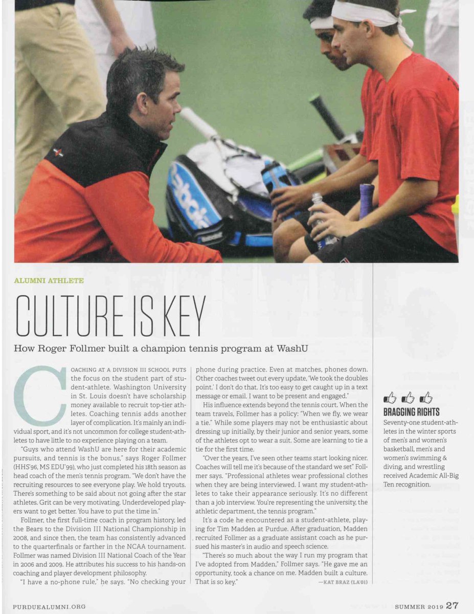 WashU Bears (@washubears) on Twitter photo "Culture is Key" - feature story on <a href="/WashUmTennis/">WashU Men's Tennis</a> head coach Roger Follmer in the Purdue Alumni Magazine. #LetsGoWashU #BoilerUp "Culture is Key" - feature story on <a href="/WashUmTennis/">WashU Men's Tennis</a> head coach Roger Follmer in the Purdue Alumni Magazine. #LetsGoWashU #BoilerUp