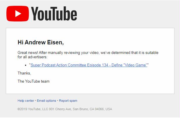 Pic of an email of YouTube admitting it inappropriately flagged another of my videos