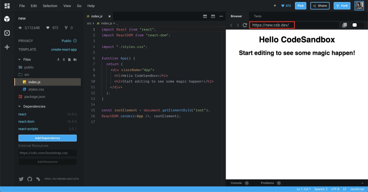 We now have a new and much shorter domain for our sandboxes on <a href="/codesandbox/">CodeSandbox</a>: csb.dev! 🎉

Aside from its shortness it also makes the editor more responsive in Chrome. Chrome runs iframes on separate domains in a separate process!

So short: new.csb.dev