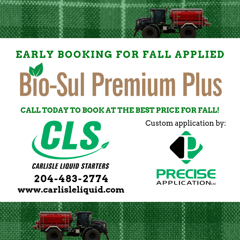 CarlisleLiquid's tweet photo. This week is your last chance to book Bio-Sul at the best possible $$ for fall application! Elemental Sulphur that is available year 1 &amp; several years following! Beneficial to all crops! #pasture #Hay #canola #wheat #corn #soybean #ElementalSulphur #BioSulNation #LetsGetGrowing19 https://t.co/ydDnd1Vdja